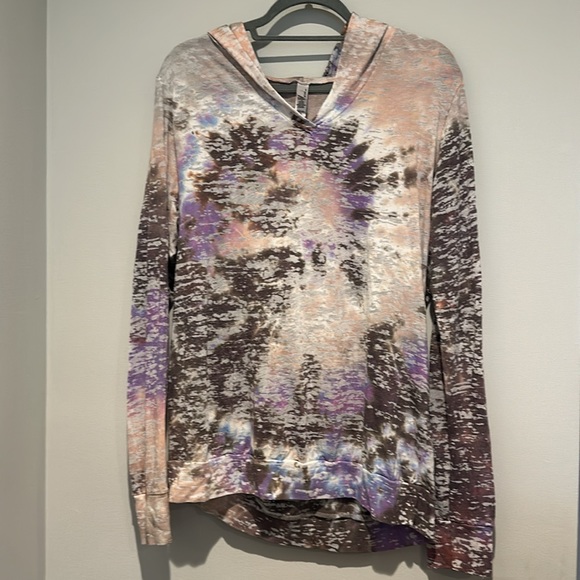 END OF YEAR SALE! | Purple Uniquely Dyed Long Sleeve Top with Hood - Picture 2 of 3